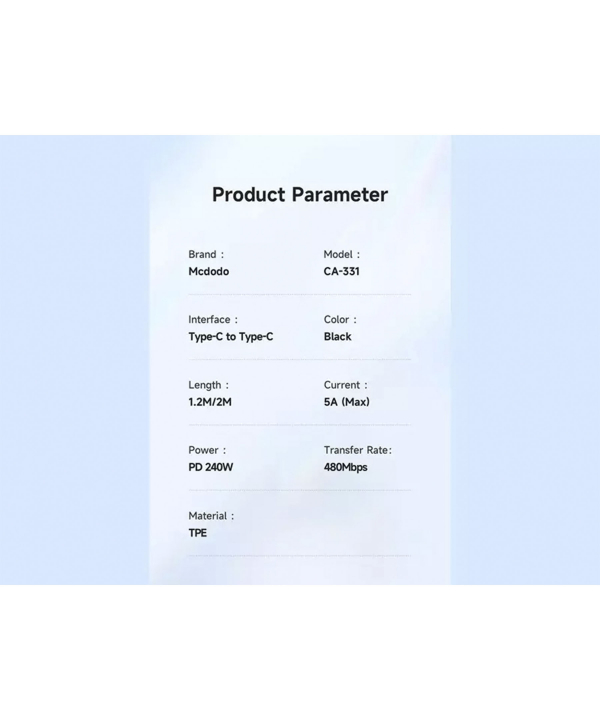 کابل شارژ فوق سریع تایپ سی به تایپ سی 240 واتی 1.2 متری مک دودو MCDODO CA-3310 Fast Charge