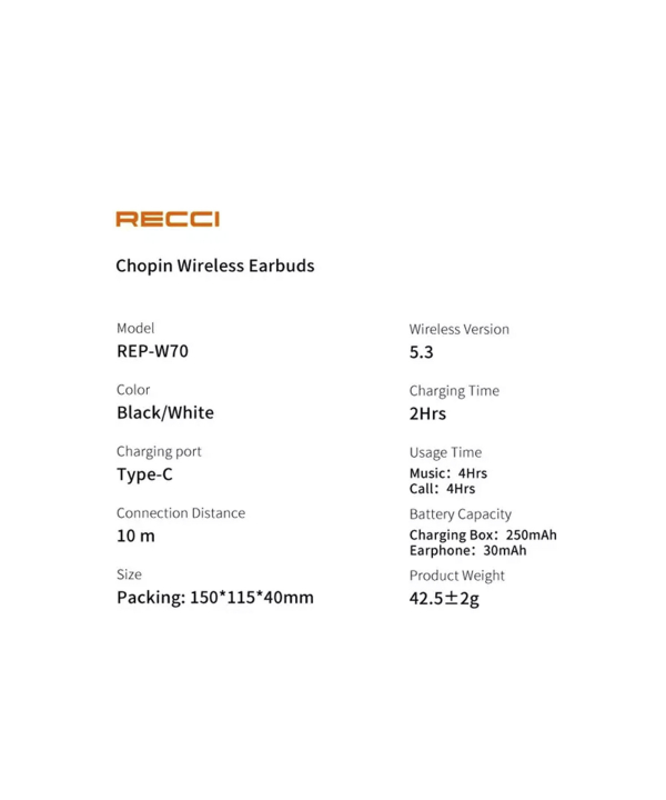 هندزفری بلوتوثی 5.3 رسی Recci REP- W70 CHOPIN ear earbuds