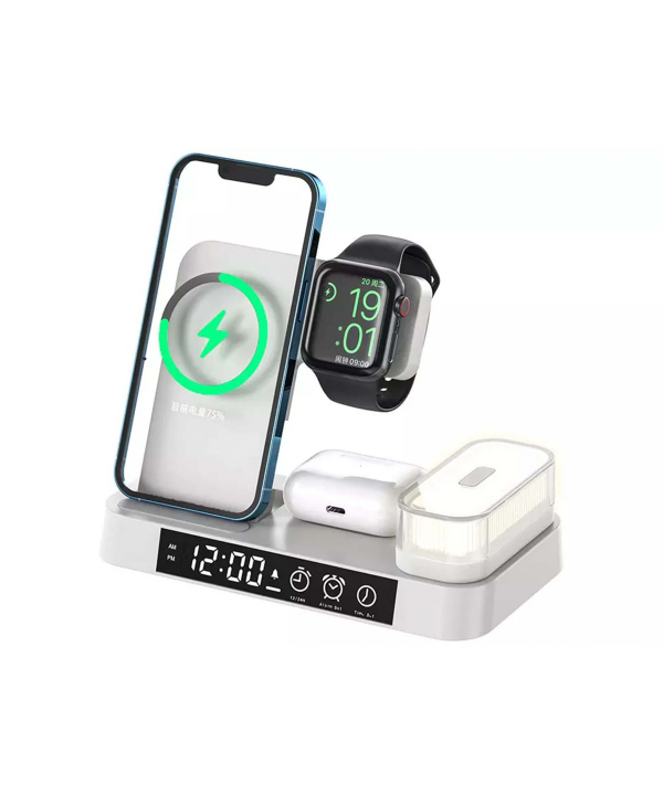 شارژر بی سیم، هولدر موبایل، چراغ خواب و ساعت زنگ دار توآکلو Tuocalo 4 in 1 Wireless Charging Station A37