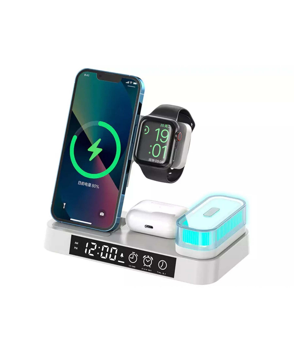 شارژر بی سیم، هولدر موبایل، چراغ خواب و ساعت زنگ دار توآکلو Tuocalo 4 in 1 Wireless Charging Station A37