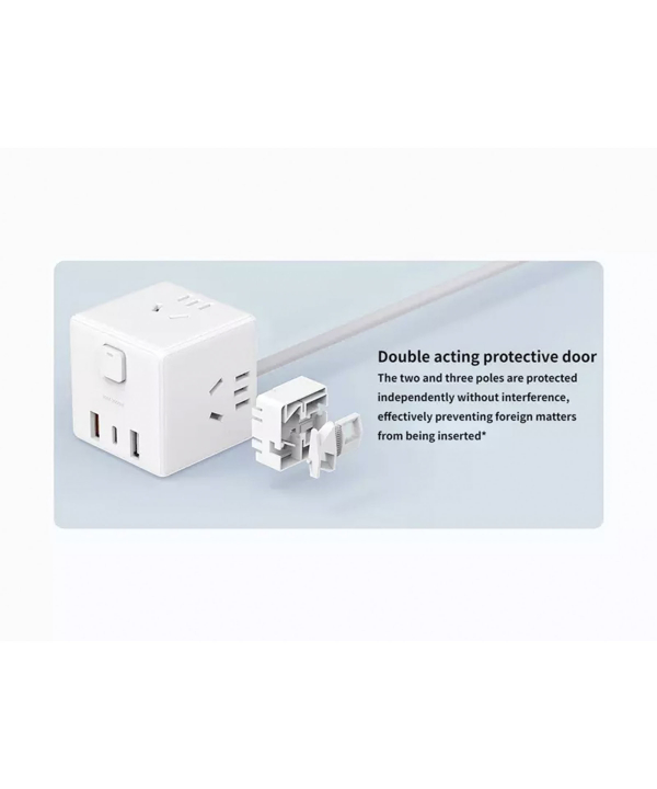 چند راهی مکعبی سه سوکت و دوه پورت یو اس بی و یک پورت تایپ سی شیائومی Xiaomi Rubik Cube Adapter Pro 33W Wired Fast Charge Version