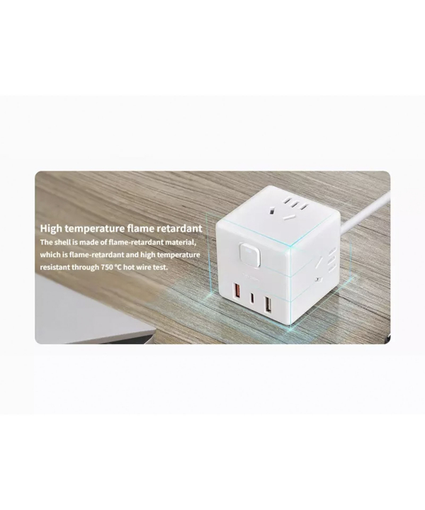 چند راهی مکعبی سه سوکت و دوه پورت یو اس بی و یک پورت تایپ سی شیائومی Xiaomi Rubik Cube Adapter Pro 33W Wired Fast Charge Version