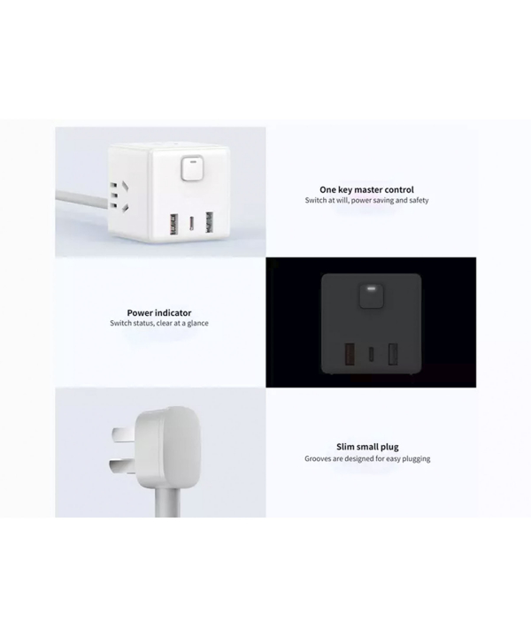 چند راهی مکعبی سه سوکت و دوه پورت یو اس بی و یک پورت تایپ سی شیائومی Xiaomi Rubik Cube Adapter Pro 33W Wired Fast Charge Version
