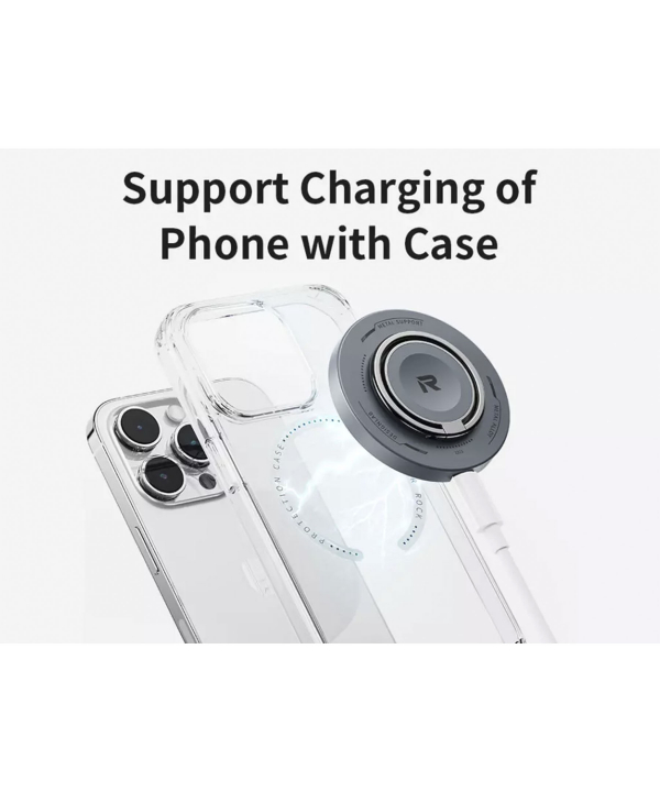 شارژر مغناطیسی بی سیم 15 وات و حلقه نگهدارنده گوشی موبایل راک ROCK W51 Magnetic Ring Holder 3 in 1 Wireless Charger