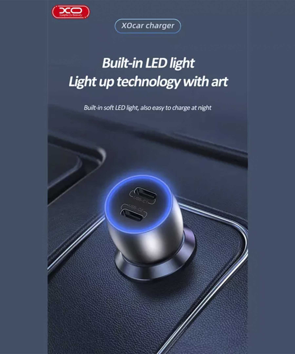 شارژر فندکی تایپ سی دو پورت 40 وات ایکس او XO CC51 Intelligent Dual PD40W Car Charger
