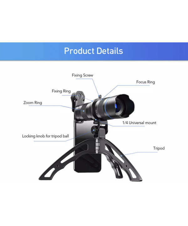 لنز دوربین موبایل تله زوم اپکسل Apxel telephoto zoom mobile camera lens JS2040X