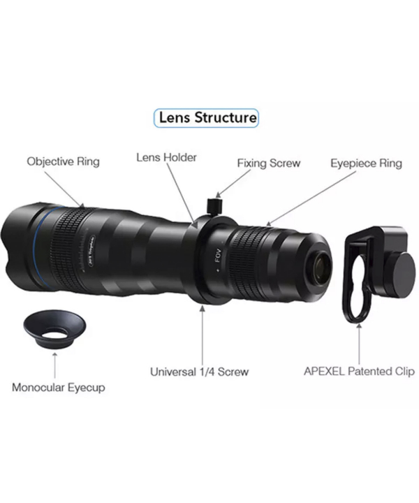 لنز تله زوم 36 برابر اپکسل Apexel 36x Telephoto Zoom Lens with Tripod for Smartphones JS36X