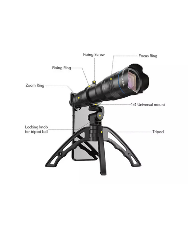 لنز تله زوم 36 برابر اپکسل Apexel 36x Telephoto Zoom Lens with Tripod for Smartphones JS36X