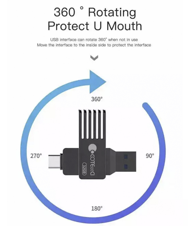 فلش مموری تایپ سی و یو ای بی 32 گیگ کوتتسی Coteetci Type C and USB flash memory CS8833-32G