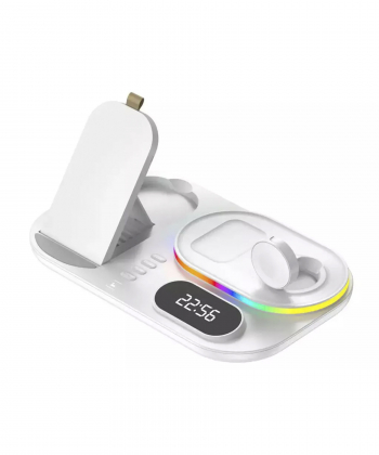 شارژر بی سیم چندکاره و ساعت رومیزی دیجیتال Wireless Charging Station with RGB Light and Digital Clock A06