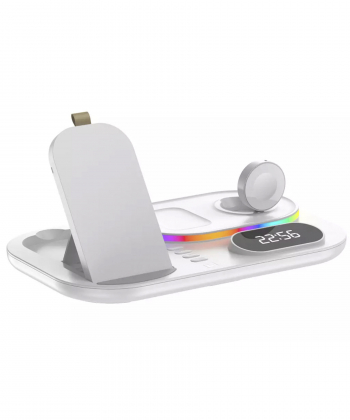 شارژر بی سیم چندکاره و ساعت رومیزی دیجیتال Wireless Charging Station with RGB Light and Digital Clock A06