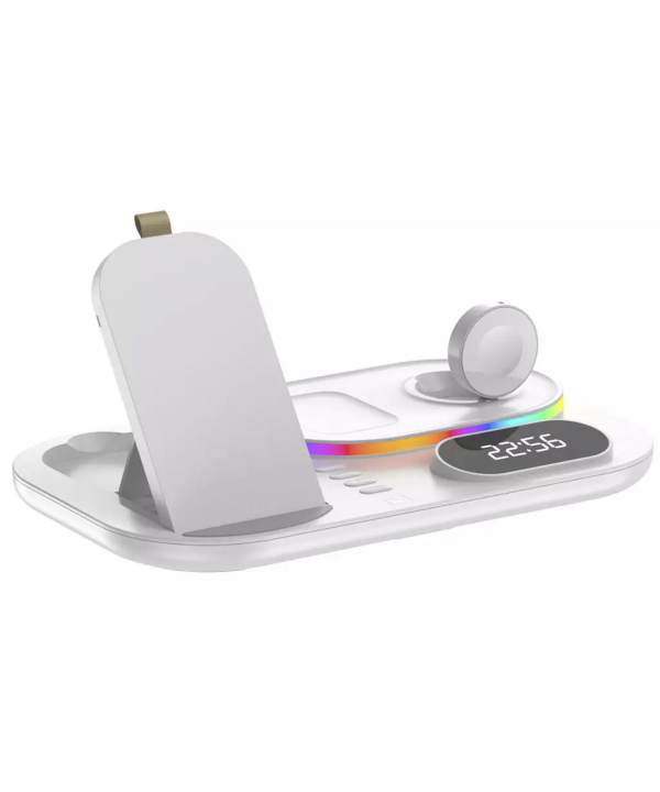 شارژر بی سیم چندکاره و ساعت رومیزی دیجیتال Wireless Charging Station with RGB Light and Digital Clock A06