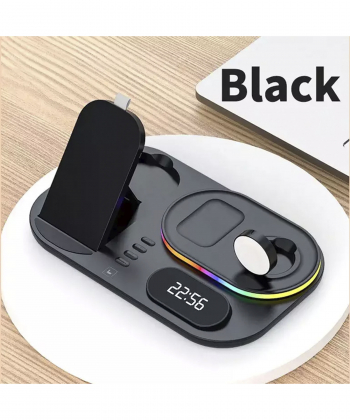 شارژر بی سیم چندکاره و ساعت رومیزی دیجیتال Wireless Charging Station with RGB Light and Digital Clock A06