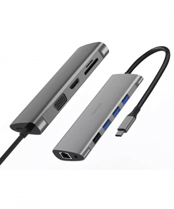هاب تایپ سی 11 پورت ویوو WiWU Alpha 11 in 1 (HDMI + 4*USB + VGA + RJ45 + SD + 3.5MM) Type C Hub
