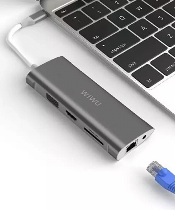هاب تایپ سی 11 پورت ویوو WiWU Alpha 11 in 1 (HDMI + 4*USB + VGA + RJ45 + SD + 3.5MM) Type C Hub