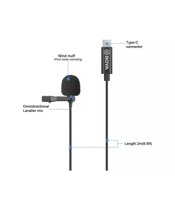 میکروفن یقه ای تایپ سی سیمی بویا BOYA BY-M3-OP Lavalier Microphone for DJI Osmo Pocket