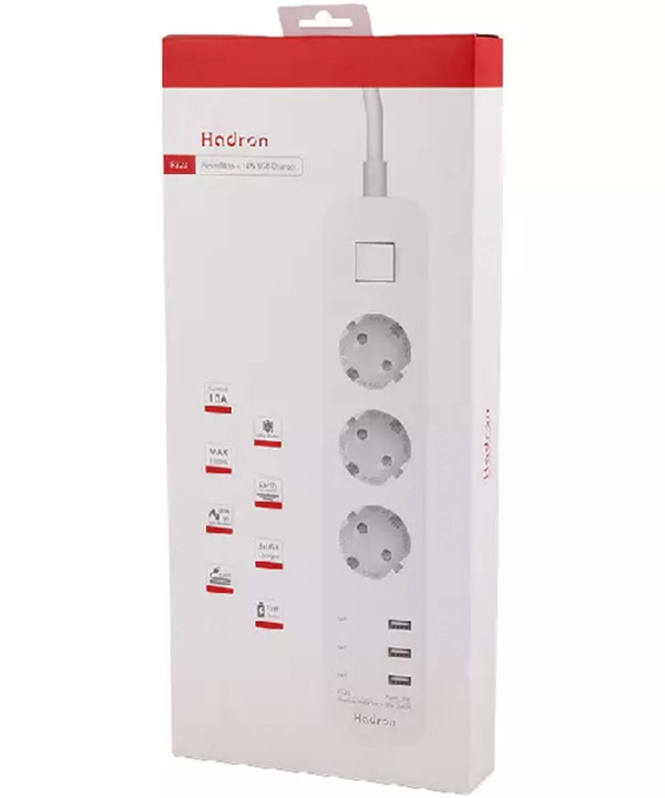 چند راهی برق ارت دار سه سوکت و سه یو اس بی هادرون Hadron P323 3 AC Outlets 3 USB Power Strip