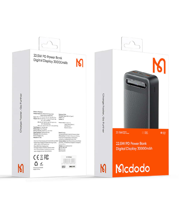 پاور بانک تایپ سی و یو اس بی 22.5 وات 30000 مک دودو Mcdodo MC-391 Power Bank Digital Display