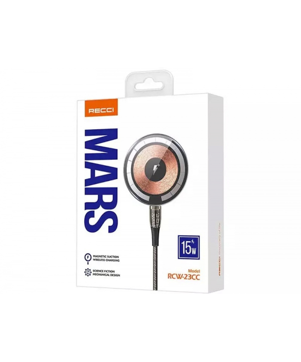 شارژر بی سیم مگنتی 15 وات رسی Recci RCW-23CC MARS Transparent Magnetic suction Wireless Charger