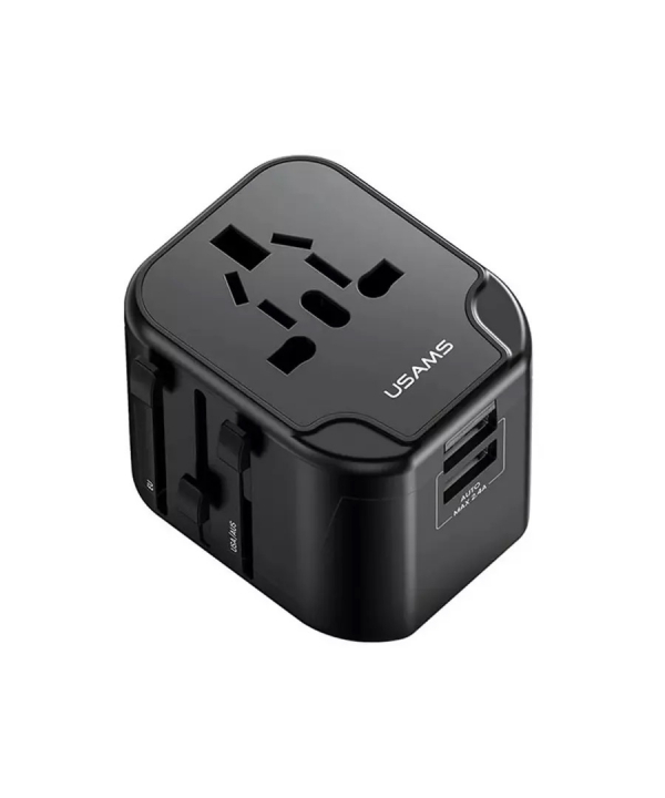 شارژر دیواری دو پورت یو اس بی و یک سوکت برق با دوشاخه های مختلف 12 وات یوسامز USAMS US-CC173 Universal Travel Charger