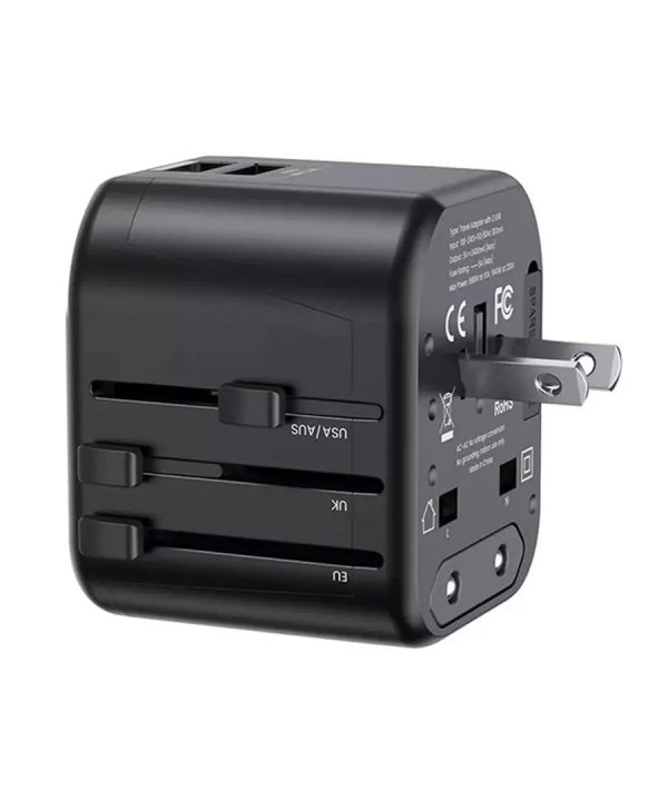 شارژر دیواری دو پورت یو اس بی و یک سوکت برق با دوشاخه های مختلف 12 وات یوسامز USAMS US-CC173 Universal Travel Charger