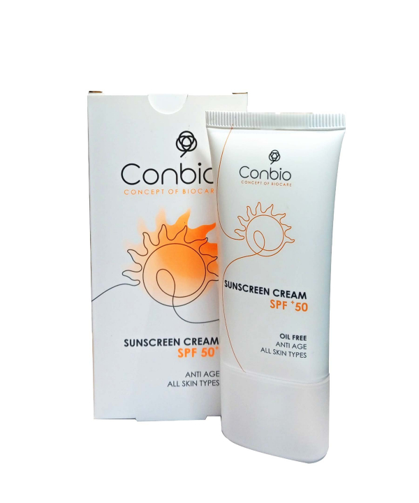 کرم ضدآفتاب بی رنگ کانبیو Conbio مناسب انواع پوست حجم 50 میلی لیتر