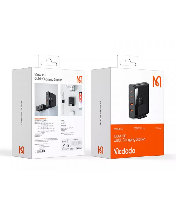 شارژر دیواری فست چندکاره تایپ سی و یو اس بی با توان 100 وات مک دودو Mcdodo CH-1802 Charger Station GaN 100W