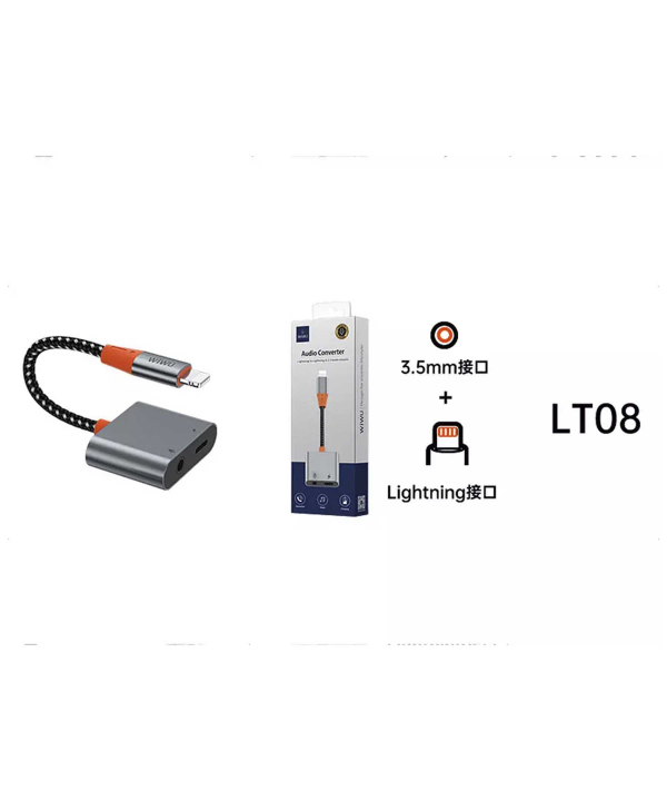 مبدل لایتنینگ به لایتنینگ و درگاه صدا ویوو Wiwu LT08 Lightning To Lightning & 3.5mm Audio Converter