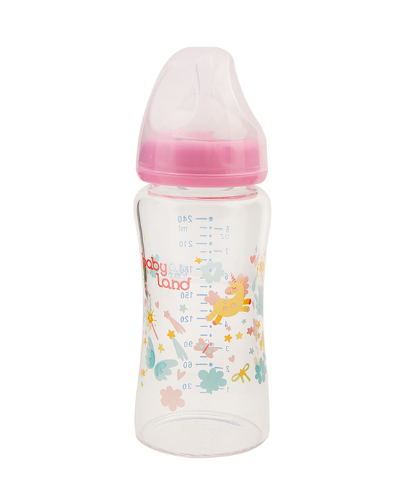 شیشه شیر پیرکس ارتودنسی  بی بی لند Baby Land مدل 375 حجم 240 میلی لیتر