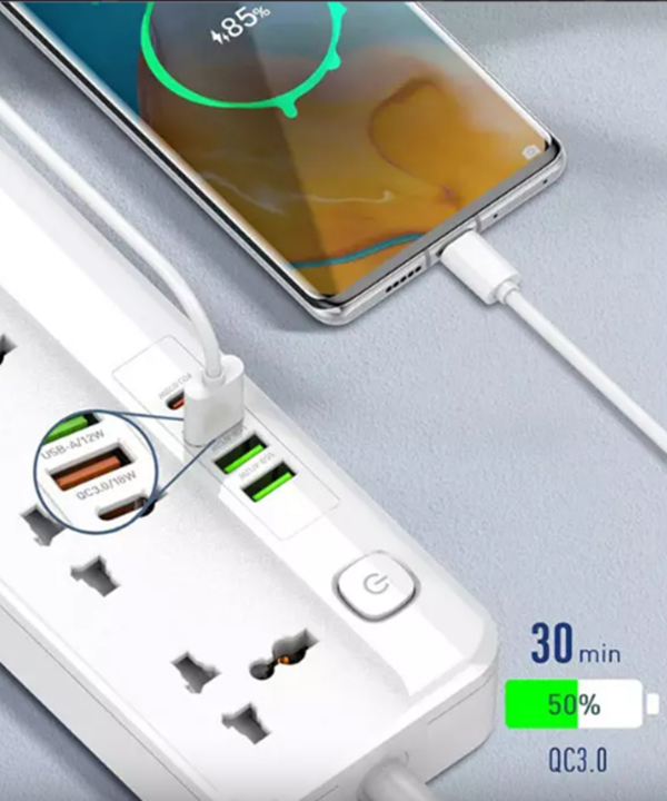 چند راهی برق ? سوکت، 3 یو اس بی و 1 تایپ سی الدنیو LDNIO SC5415 Power Strip With USB Port