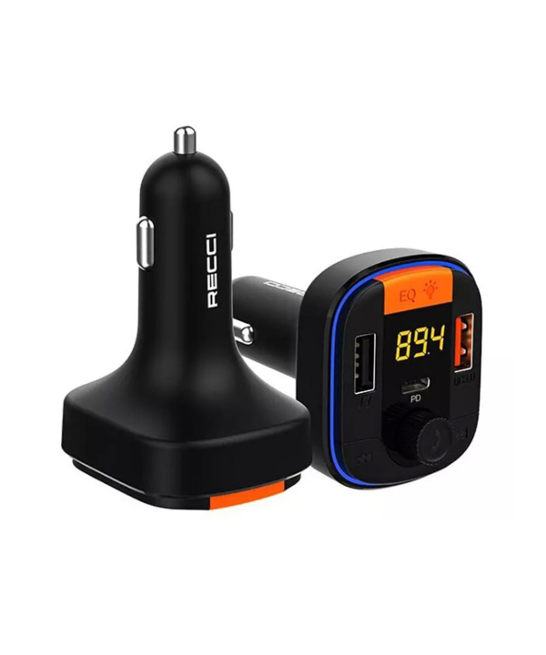 شارژر فندکی فست شارژ ماشین تایپ سی 48 وات و گیرنده بلوتوث خودرو رسی RQ01