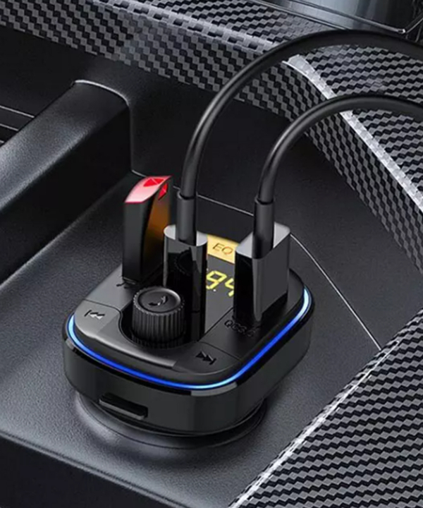 شارژر فندکی فست شارژ ماشین تایپ سی 48 وات و گیرنده بلوتوث خودرو رسی RQ01