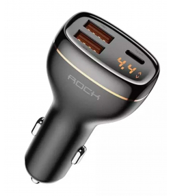 شارژر فندکی فست شارژ ماشین تایپ سی 60 وات دارای نمایشگر راک C301