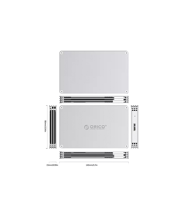 باکس هارد 2.5 اینچی فلزی اوریکو ORICO-DY252U3 2.5 inch 2 Bay USB3.0 Hollow Hard Drive Enclosure