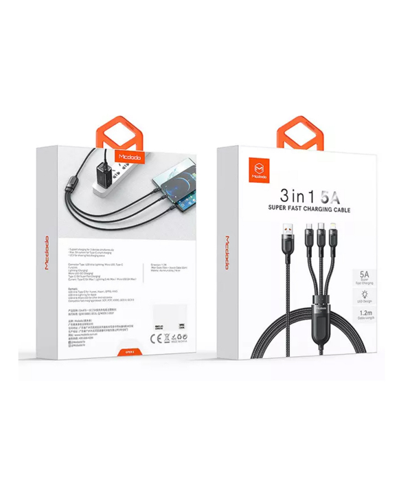 کابل شارژ سه‌سر فست‌شارژ مک دودو Mcdodo CA-8790