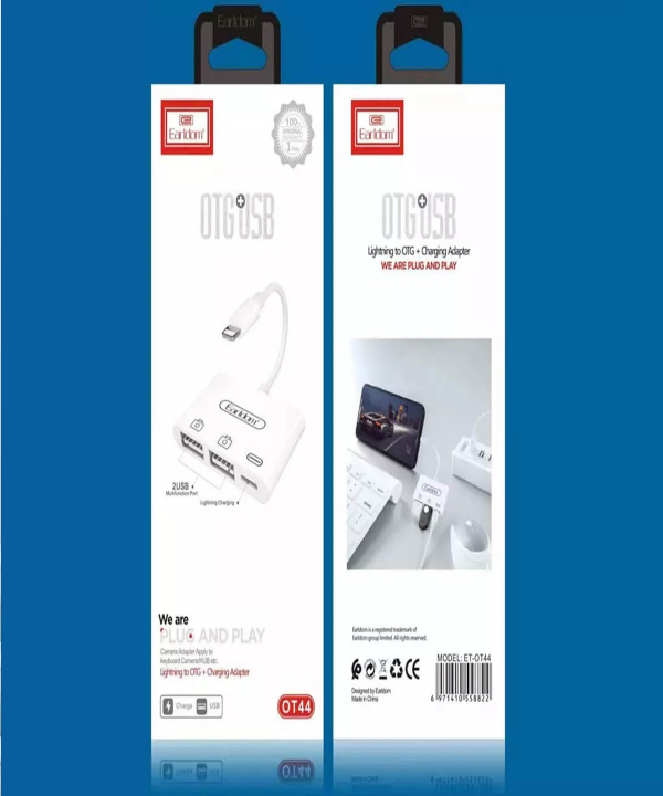 مبدل لایتنینگ به لایتنینگ و دو درگاه OTG ارلدام Earldom OT44 Lightning To Double OTG and Lighting Converter