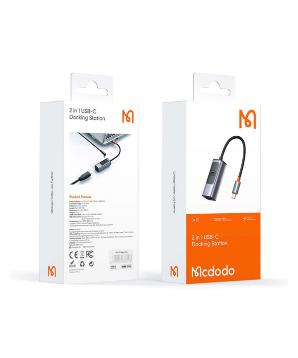 هاب تایپ‌سی با دو پورت مک‌دودو MCDODO USB-C 3.0 PD100W+HDMI 8K HU-113