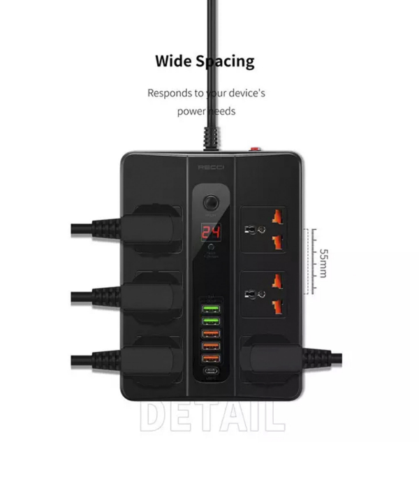 چندراهی برق تایمردار 6 سوکت و 6 پورت رسی Recci RC07 2500W Power Socket