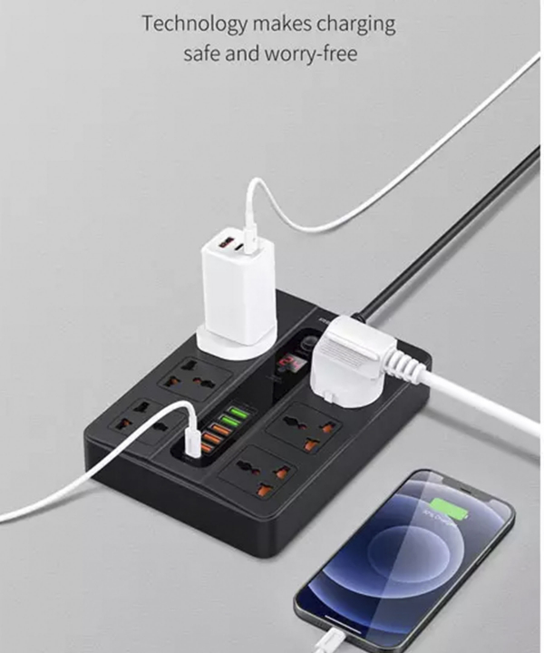 چندراهی برق تایمردار 6 سوکت و 6 پورت رسی Recci RC07 2500W Power Socket
