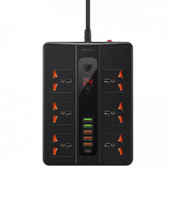 چندراهی برق تایمردار 6 سوکت و 6 پورت رسی Recci RC07 2500W Power Socket