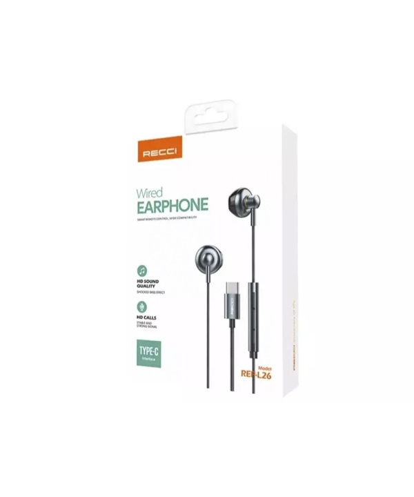 هندزفری سیمی تایپ‌ سی HiFi رسی Recci REP-L26 Type-C Stereo Sound HiFi Wired Earphone