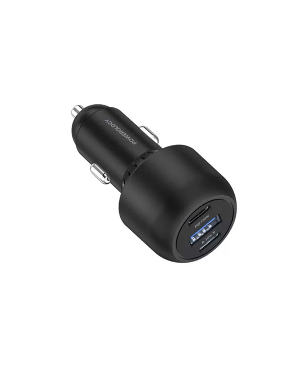 شارژر فندکی 130 وات همراه با کابل دو سر تایپ سی 90 سانتی متری پاورولوژی Powerology Ultra Quick Car Charger PCCSR007-C