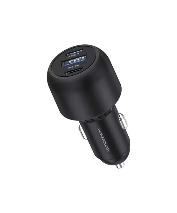 شارژر فندکی 130 وات همراه با کابل دو سر تایپ سی 90 سانتی متری پاورولوژی Powerology Ultra Quick Car Charger PCCSR007-C