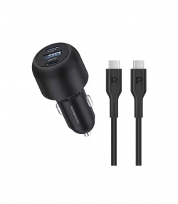 شارژر فندکی 130 وات همراه با کابل دو سر تایپ سی 90 سانتی متری پاورولوژی Powerology Ultra Quick Car Charger PCCSR007-C