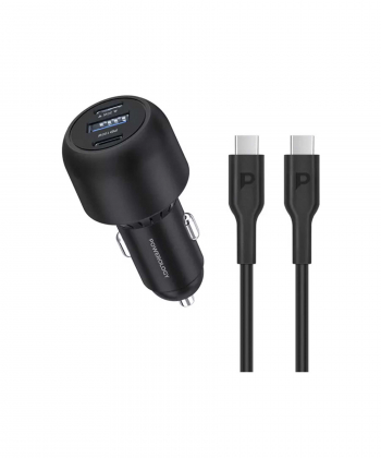 شارژر فندکی 130 وات همراه با کابل دو سر تایپ سی 90 سانتی متری پاورولوژی Powerology Ultra Quick Car Charger PCCSR007-C