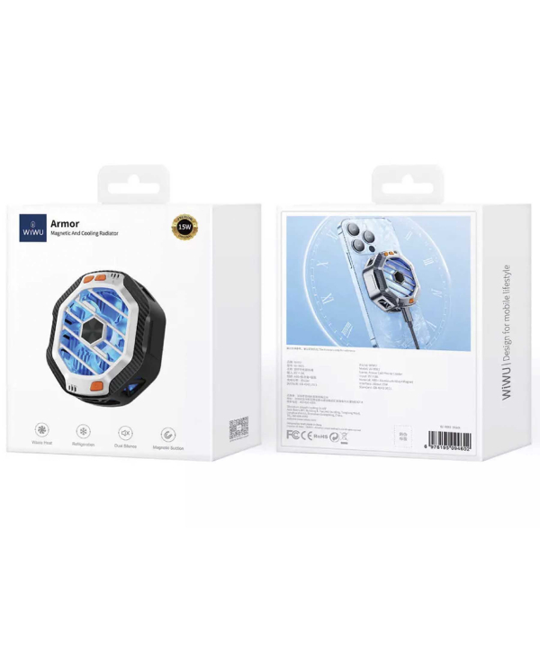 شارژر بی سیم مگنتی 15 وات و فن خنک کننده گوشی موبایل ویوو WiWU Wi-R001 15W Magsafe Charging Featured RGB Light Phone Cooling Fan