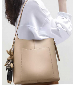 کیف دوشی زنانه چرم با ظرفیت بزرگ و طراحی ساده New Women's Leather Bucket Bag Large Capacity 5345