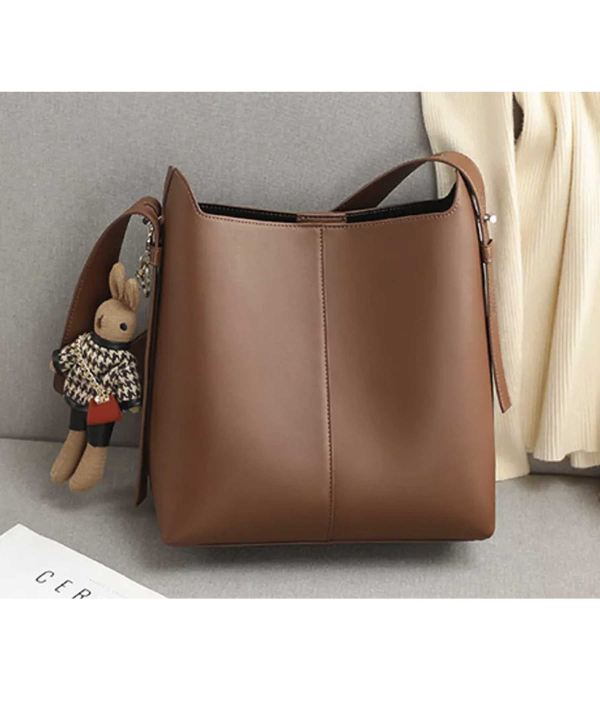 کیف دوشی زنانه چرم با ظرفیت بزرگ و طراحی ساده New Women's Leather Bucket Bag Large Capacity 5345