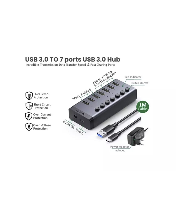 هاب 7 پورت USB 3.0 یوگرین Ugreen CM481 30778 7 Ports USB 3.0