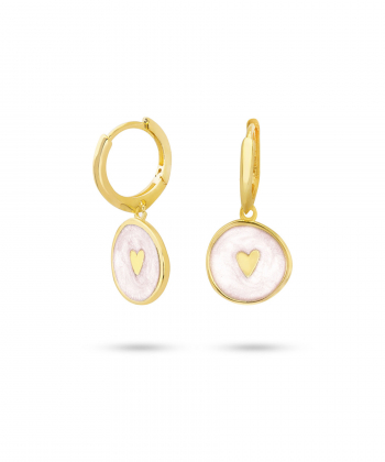 گوشواره دایره قلب مینا کاری صورتی رزین کیا گالری Kia Gallery کد EM393